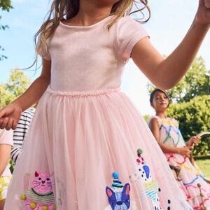 Mini Boden Pink Dress with Cat and Dog Appliqué